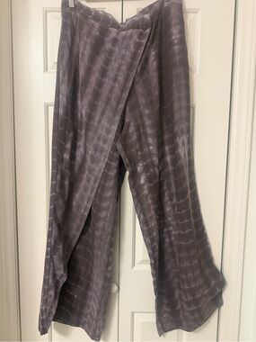 Zara Wide Leg Wrap Style Pants Brown Tie Dye Linen Blend High Waist XL